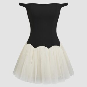 Cider Off-shoulder Two Tone Tulle Mini Dress